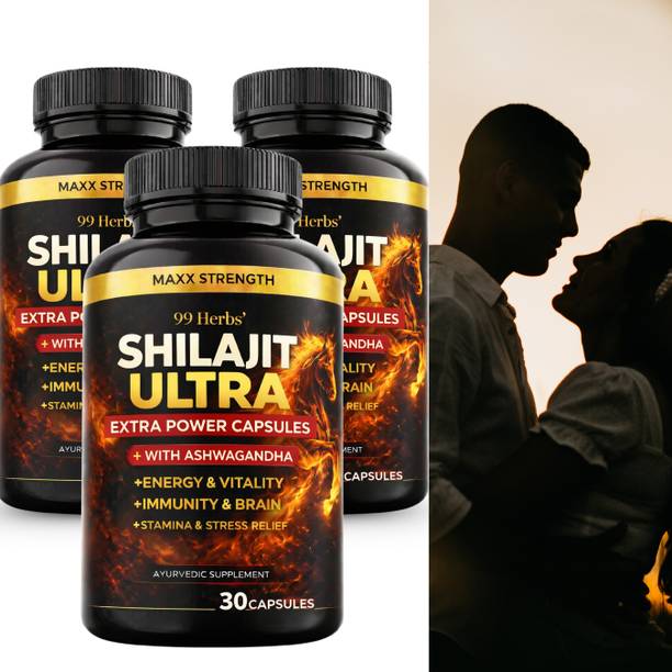 The 99 Herbs Company (Pack of 3) Shilajit Ultra Vitality & Stamina Capsules | 90 Capsules
