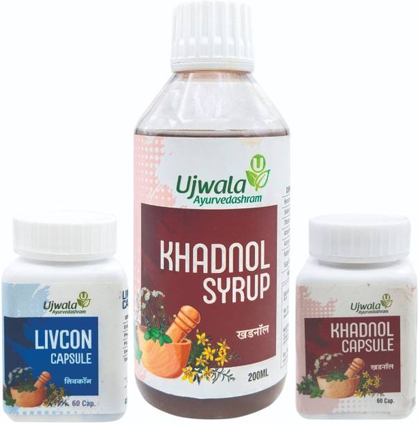 UJWALA AYURVEDASHRAM Khadnol+Livcon Capsule and Khadnol Syrup Combi