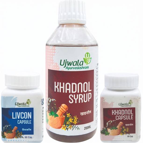 UJWALA AYURVEDASHRAM Khadnol+Livcon Capsule and Khadnol Syrup Combi