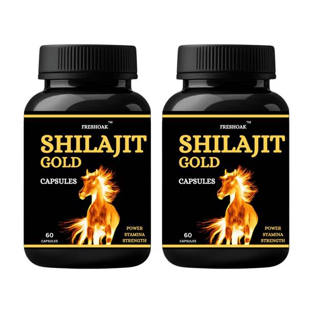 freshoak PURE NATURAL & HERBAL SHILAJIT GOLD CAPSULES 500MG - 60 PCS | PACK OF 2