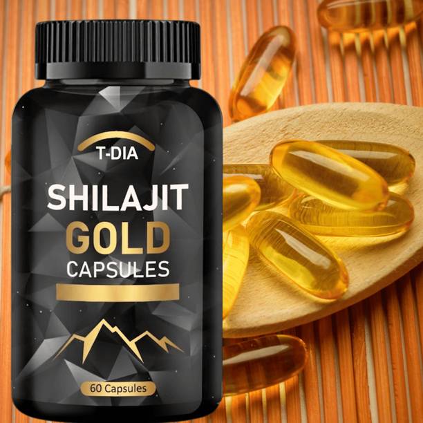 T-DIA Shilajit gold capsule with Ashwagandha, Gokhru, Safed Musali, and Shatavari