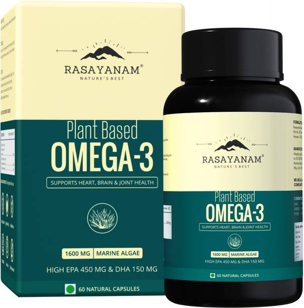 Rasayanam Plant Based Omega-3, 1600mg | No Burps, No Fish Oil, Pure Algae - Veg. Capsules