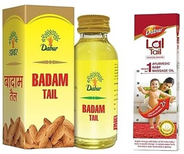 Dabur Lal Tail 200ml and Badam Rogan 100ml Ayurvedic Baby Massage Oil -Pack-2
