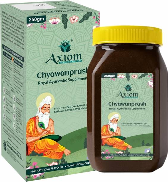 AXIOM Royal Ayurvedic Chyawanprash 250gm | 2X Immunity | Made With Deshi Cow Ghee(A2 Ghee), Kashmiri Saffron & Wild Natural Honey | WHO GMP, GLP Certified Product | No Artificial Colour & Flavours