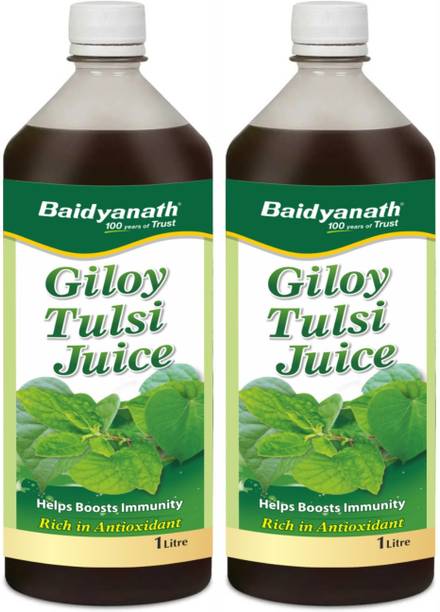 Baidyanath Giloy Tulsi Juice - Boosts Immunity and Digestion | Natural source of Antioxidants for Detoxification, for Liver and Skin Health | No Added Sugar, Colour or Flavour | Pack of 2