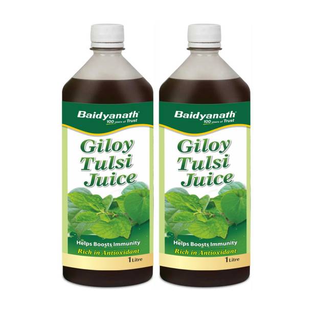 Baidyanath Giloy Tulsi Juice - Boosts Immunity and Digestion | Natural source of Antioxidants for Detoxification, for Liver and Skin Health | No Added Sugar, Colour or Flavour | Pack of 2