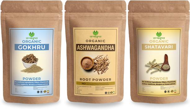 Tanyatrapt Organic Ashwagandha, Shatavari & Gokhru Powder (3x100g) Combo