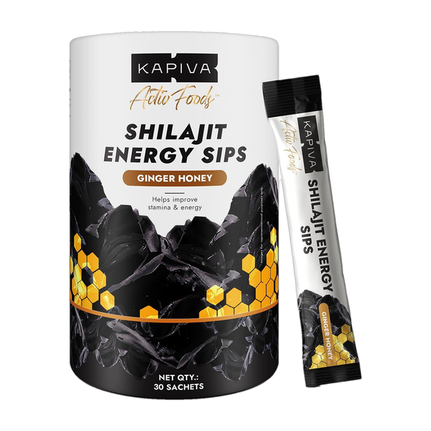 Kapiva Shilajit Energy Sips of 250mg/Stick, Ginger Honey Flavour, 30 Sachets