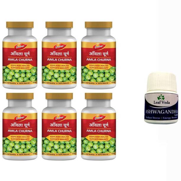 Dabur Amla Churna Immunity Booster with 100 Gm Pow Each With Leaf Ashwagandha 20 Tab