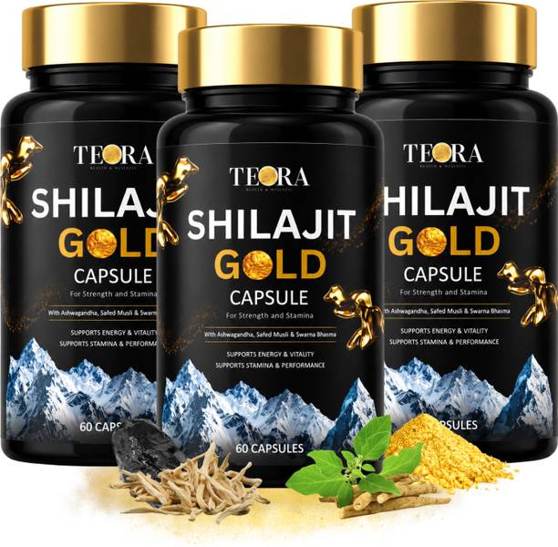 TEORA Shilajit Gold 60 Capsule | 24 Carat Gold, Ashwagandha, Musli | Energy & Stamina