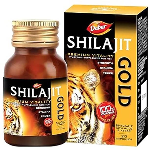 Dabur Shilajit Gold | Premium Vitality | Ayurvedic Supplement for Men | 20 Capsules