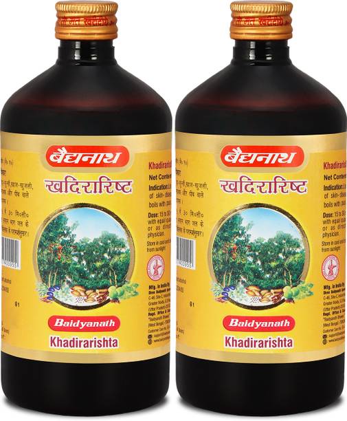 Baidyanath Khadirarishta -an Ayurvedic Formulation | Helps in Blood Purification, Skin and Intestinal Problems (450 ml, Pack of 2)