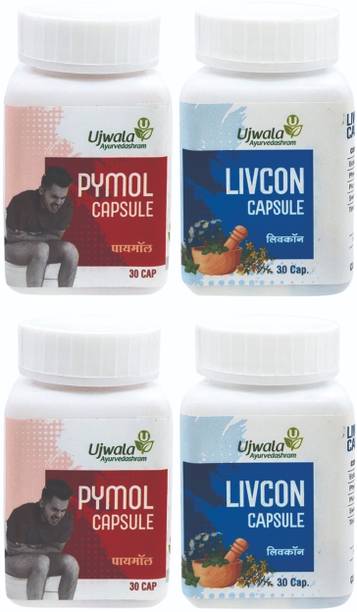 UJWALA AYURVEDASHRAM Pymol+Livcon Capsule, Relieve in bleeding, Hemorrhoids, Piles, Fissure, Fistula