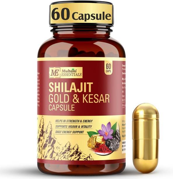 Multani Essentials Shilajit Gold & Kesar Capsule | Boost Strength & Stamina -