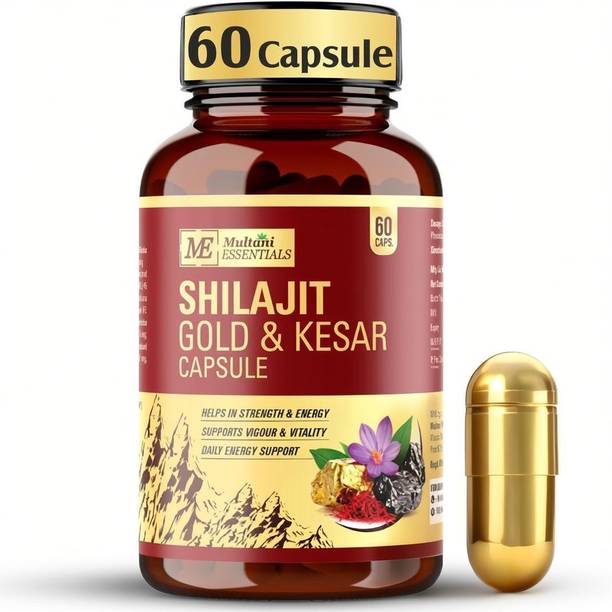 Multani Essentials Shilajit Gold & Kesar Capsule | Boost Strength & Stamina -