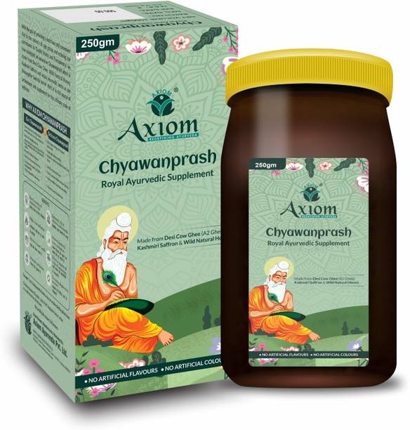 AXIOM Royal Ayurvedic Chyawanprash 250gm | 2X Immunity | Made With Deshi Cow Ghee(A2 Ghee), Kashmiri Saffron & Wild Natural Honey | WHO GMP, GLP Certified Product | No Artificial Colour & Flavours