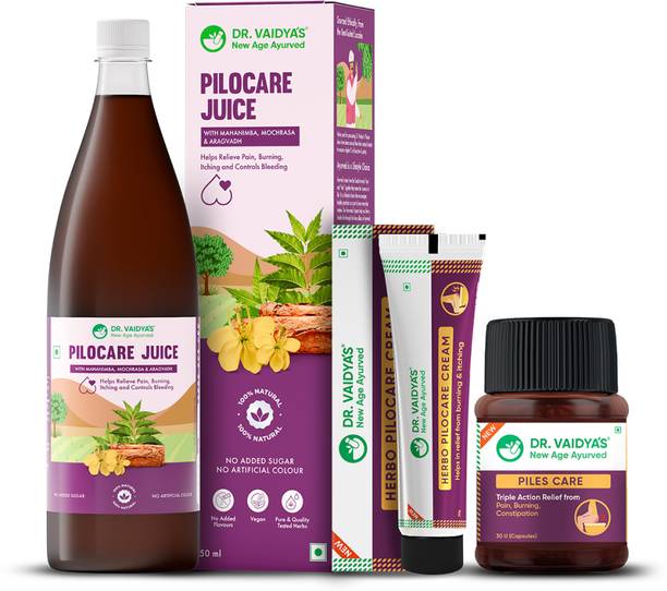 DR. VAIDYA'S Ayurvedic Piles Combo Piles Care Capsules,Herbo Pilocare Cream,Pilocare Juice