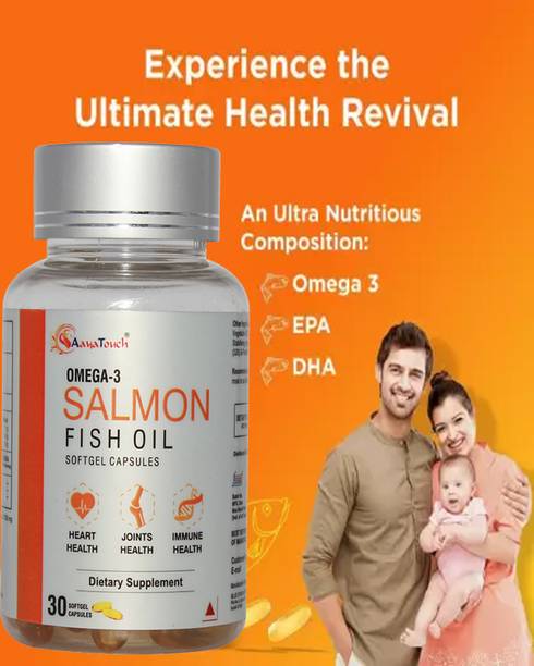 Aayatouch OMEGA-3 Salmon Fish Oil Capsules With EPA(180Mg) + DHA(120Mg) For Men & Women