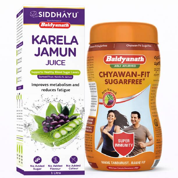 बैद्यनाथ Diabetic Wellness Kit - Chyawan-Fit Sugar free 1 kg + Karela Jamun Juice 1 L