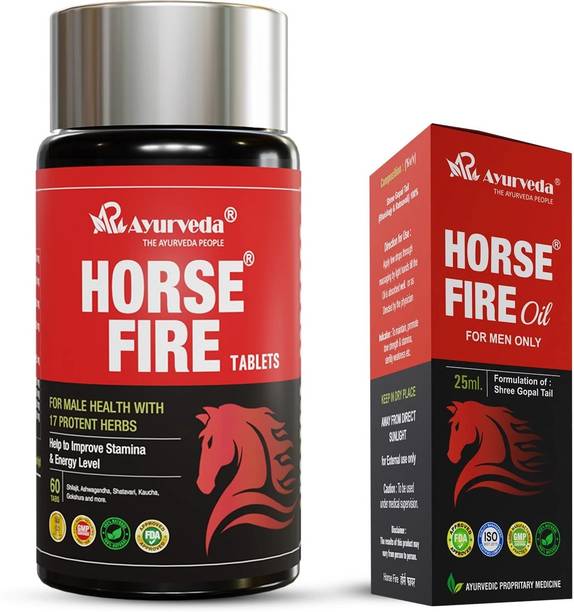 Horse Fire Tablets (Pack of 60) & Ayurvedic Massage Oil For Men| Shree Gopal Tail - 25ml