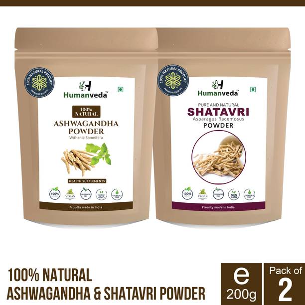Humanveda 100% Pure Ashwagandha and Shatavari Powder - 100 gms each (Pack of 2)
