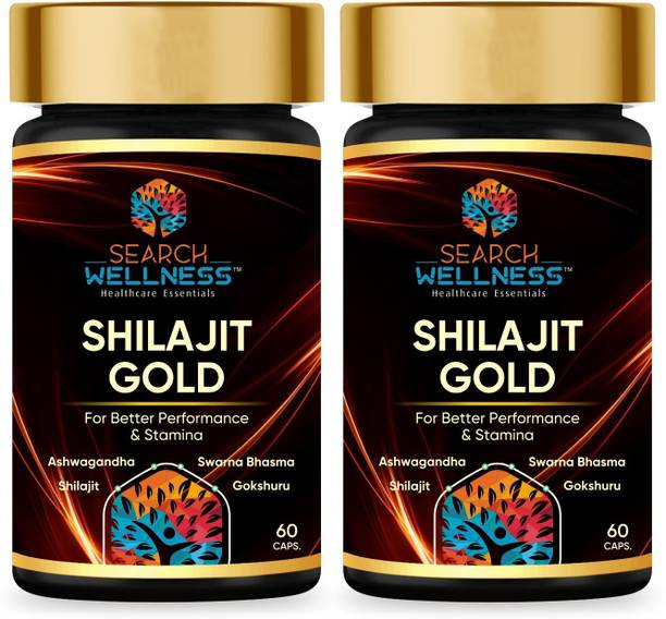 SEARCH WELLNESS Shilajit Gold 60 Capsules Helps in boosting Strength, Stamina For Women & Men