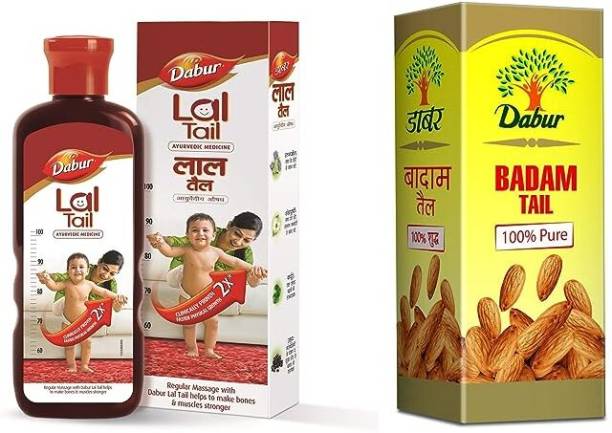 Dabur Lal Tail 500ml and Badam Rogan 50ml Ayurvedic Baby Massage Oil -Pack-2