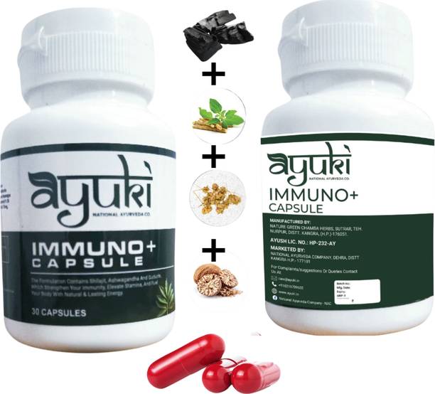 AYUKI Shilajit Immuno+ Capsules With 100% Pure Shilajit & Ashwagandha | Boosts Stamina
