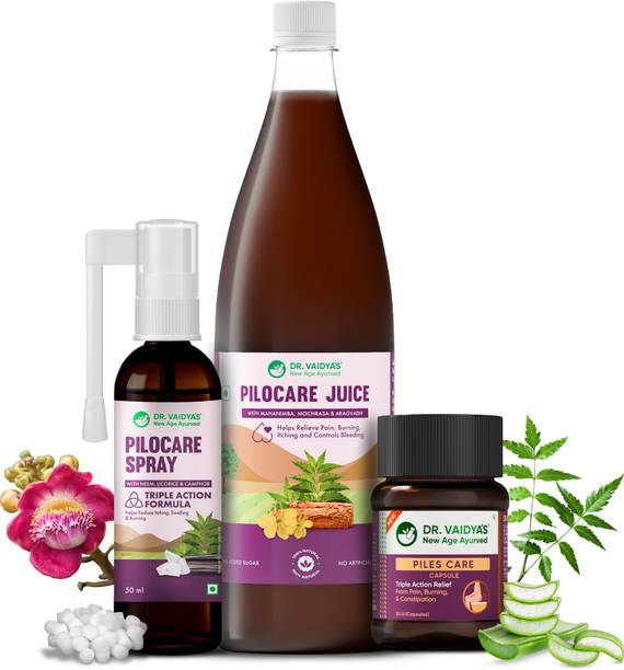 DR. VAIDYA'S Pilo care Juice + Pilo care Capsule + Pilo care Spray ( Moderate Combo)