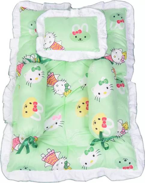 Lisha Garments Baby Bedding Green Pack of 4 | 1 Baby Bed | 2 Bolster Pillow | 1 Head pillow Standard Crib
