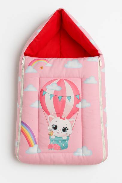 SilverPanacea Balloon Kitty Baby Nest Sleeper | Pink Hot Air Balloon Themed Snuggle Pod Baby Bed Premium Co-Sleeping Lounger for Girls | Cotton Bed for Newborns 0-9 Months