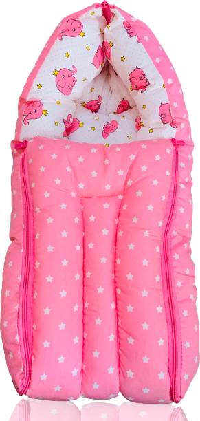 Kid's Charm Kid’s Charm Star Elephant 3 in 1 Baby's Cotton Bed for Unisex 0-4MonthsOld(Pink) 3 in 1 Carry Bed with Carry Bag Elephant Star