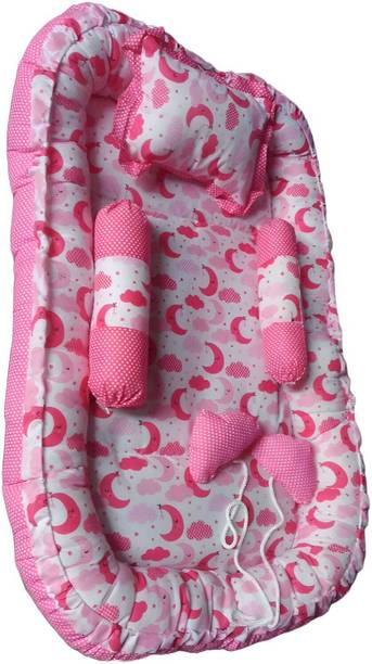 ALLSUNCREATIONS Baby Bedding Set with Neck Pillow and 2 Bolster Pillow, Bedding Set With Moon & Star Printed