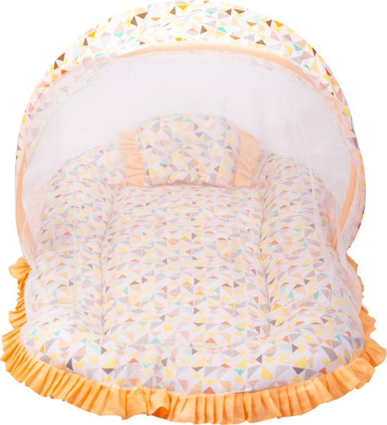 MeeMee Mee Mee Cushioned Baby Bedding set, Mosquito net with Zip Closer and Neck Pillow Mattress Set Na
