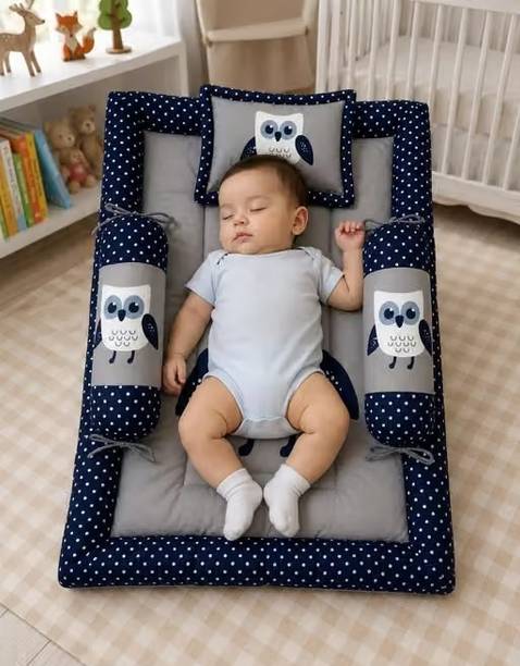 Haresh Baby Bedding Set with Side Bolsters / Side Pillows Baby Sleeping Bed with Head Support Pillow cartoon