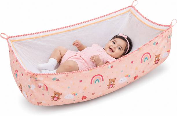 GROLUXE 1PCS Baby Palna Cloth Cradle Jhula Ghodiyu Thottil Khoya Poly Cotton with Net Baby Cradle Traditional Hammock
