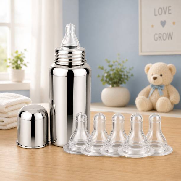 RB Point Stainless Steel Infant Feeding Bottle(1 BOTTLE + 5 NIPPLE) - 250 ml