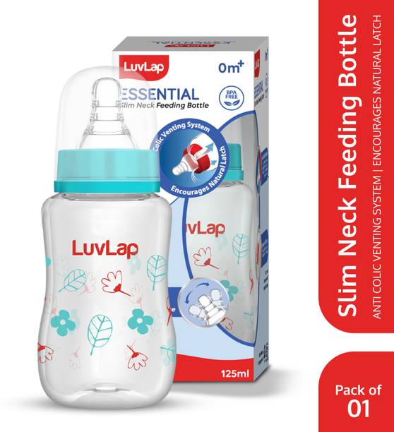 LuvLap Anti-Colic Slim Neck Essential Baby Feeding Bottle, Wild Flower Design, BPA Free - 125 ml