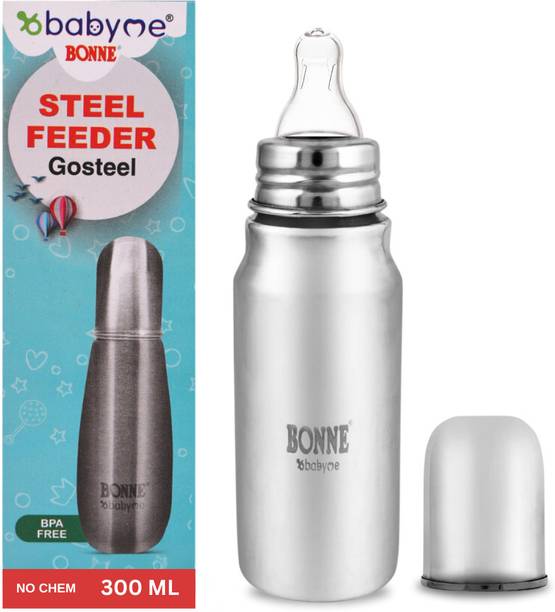 Babyme Stainless Steel Feeding Bottle for New Born Baby With Silicon Nipple - 300 ml