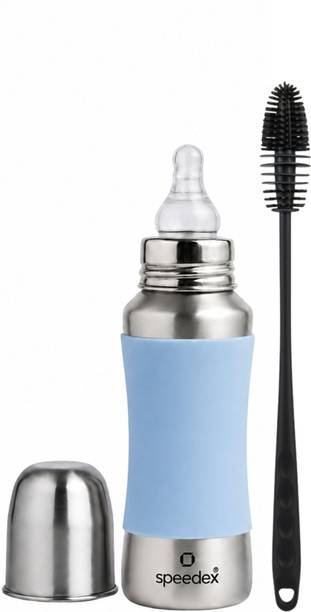 SPEEDEX Stainless Steel Baby Feeding Bottle , Brush (240 ml, 3 Extra Nipple Free)-Blue - 240 ml