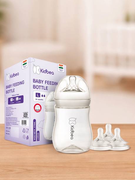 KIdbea Natural Milk Feeding Bottle, BPA-Free + 3 extra nipples - 270 ml