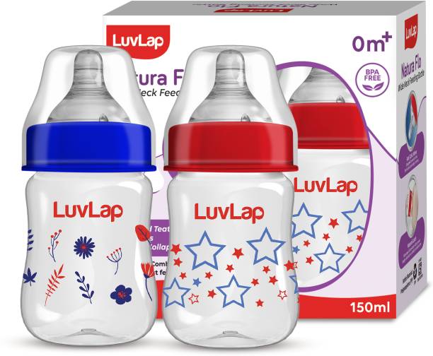 LuvLap Anti-Colic Wide Neck Natura Flo Baby Feeding Bottle, Floral & Stars, BPA Free, - 300 ml