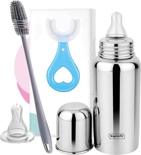 Wagwanfly Steel Feeding Baby Bottle, BPA Free Anti Colic Slim Neck Steel Feeding Bottle - 240 ml