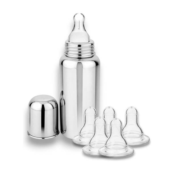 RB Point 1 BOTTLE+ 5 NIPPLE Baby Feeding Stainless Steel Bottle 240ml - 250 ml