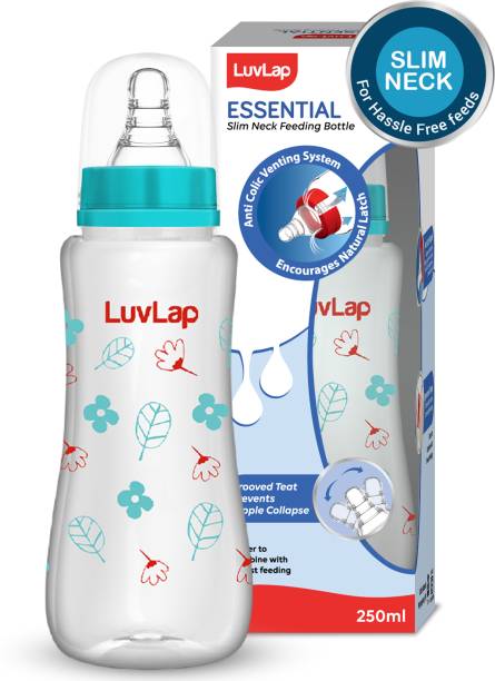 LuvLap Anti-Colic Slim Neck Essential Baby Feeding Bottle, Wild Flower, BPA Free - 250 ml