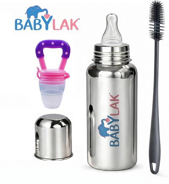 babylak Steel Baby Feeding Bottle with Cleaning Brush for Newborn Feeding Bottle - 250 ml