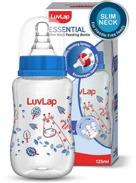 LuvLap Anti-Colic Slim Neck Essential Baby Feeding Bottle, Wild Flower Design, BPA Free - 125 ml
