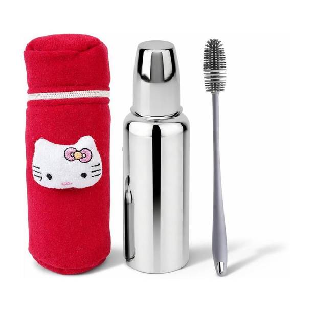 Kids Globe Baby steel feeding bottle 250 ml with bottle cover and bottle cleaning brush - 250 ml