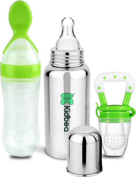 KIdbea Stainless Steel Bottle, Silicone Food and Fruit feeder BPA Free - 250 ml