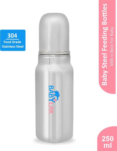 babylak Steel Baby Milk Bottle with Silicon Nipple Feeding Bottle, Strong Body, BPA Free - 250 ml